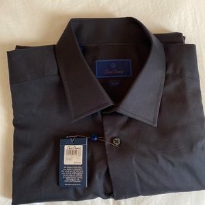 David Donahue solid black men’s dress shirt 18 x 34/35 Trim fit